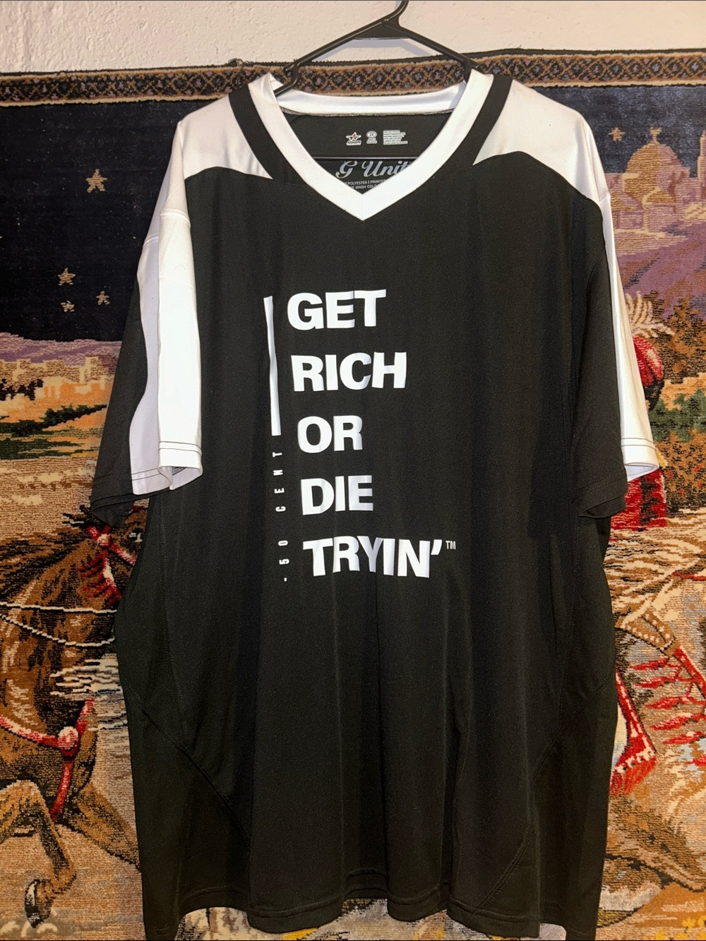 Black and White Graphic V-Neck Jersey Shirt